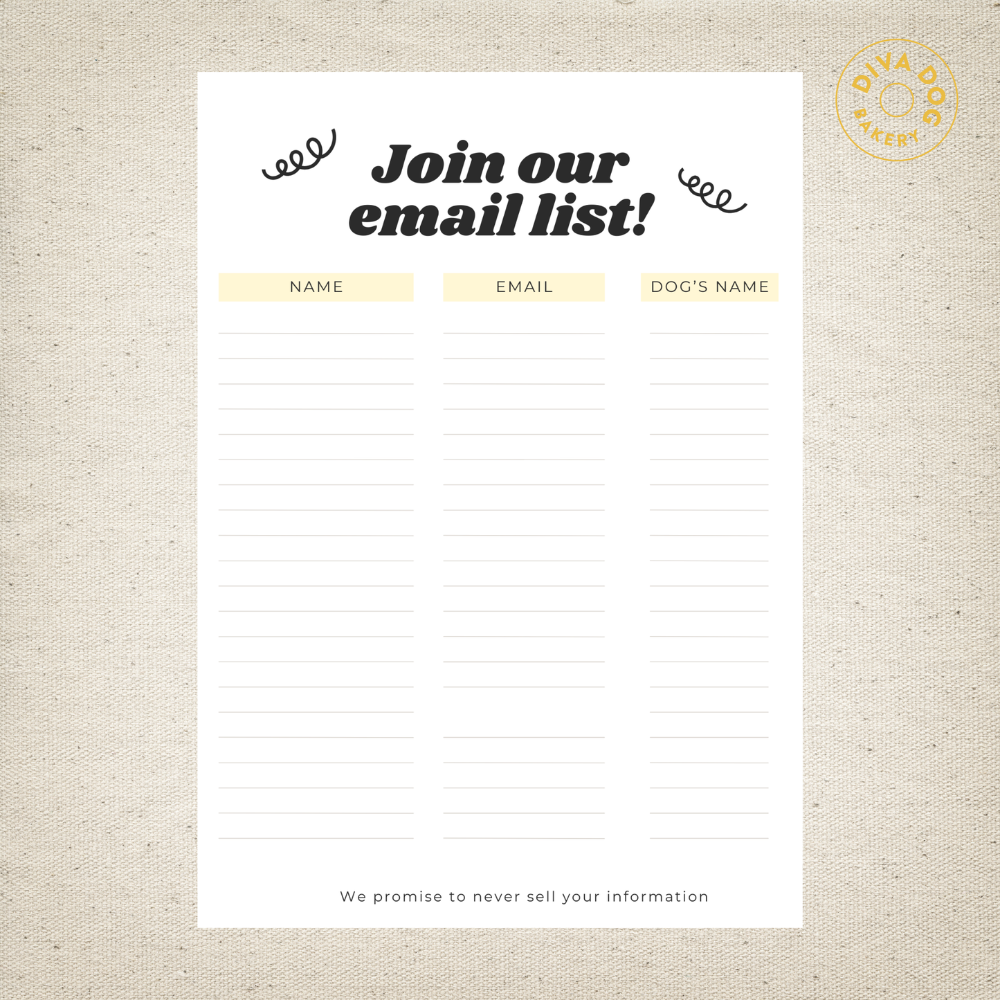 Email Sign Up Sheet